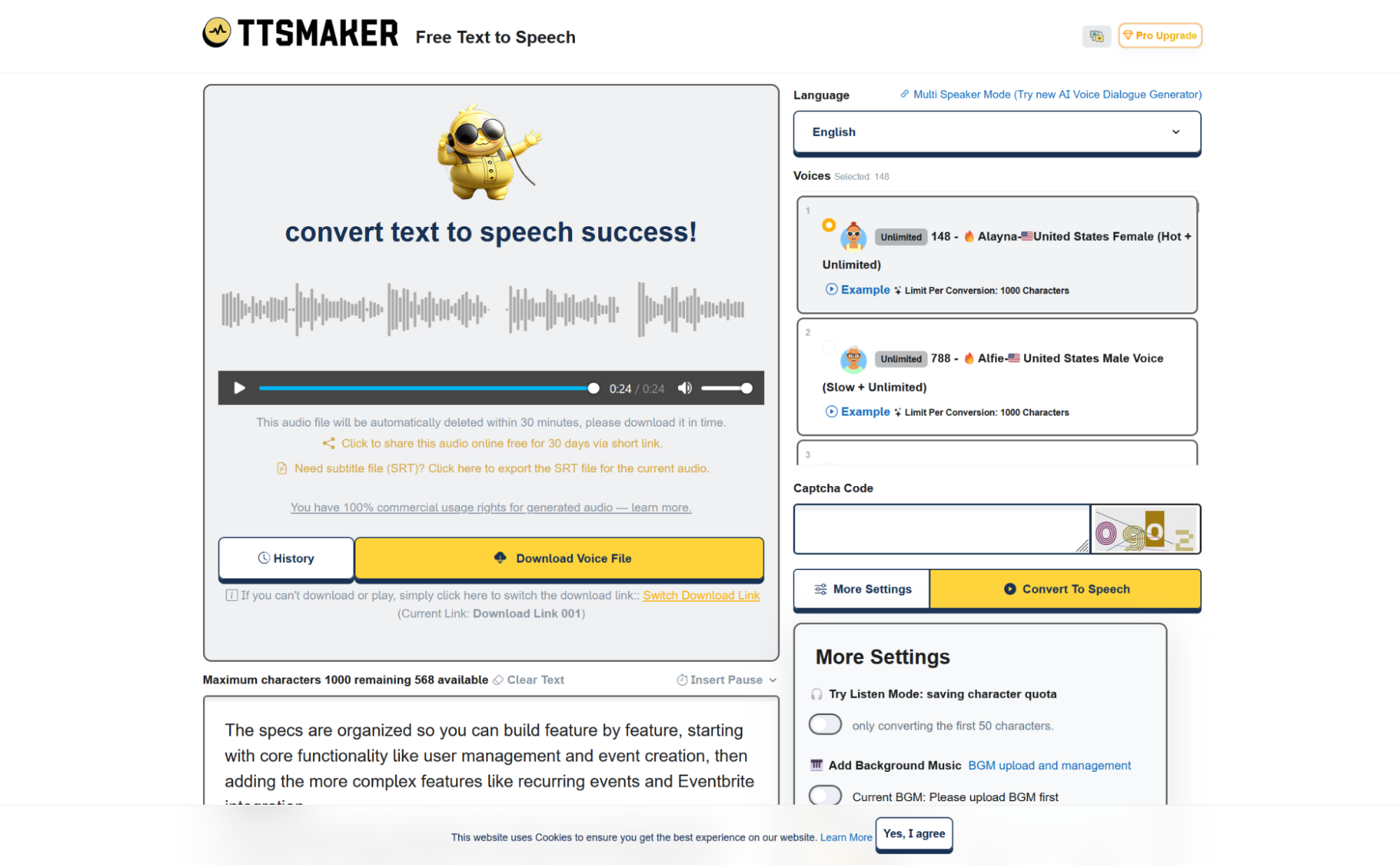 TTSMaker, our pick for the best free AI voice generator