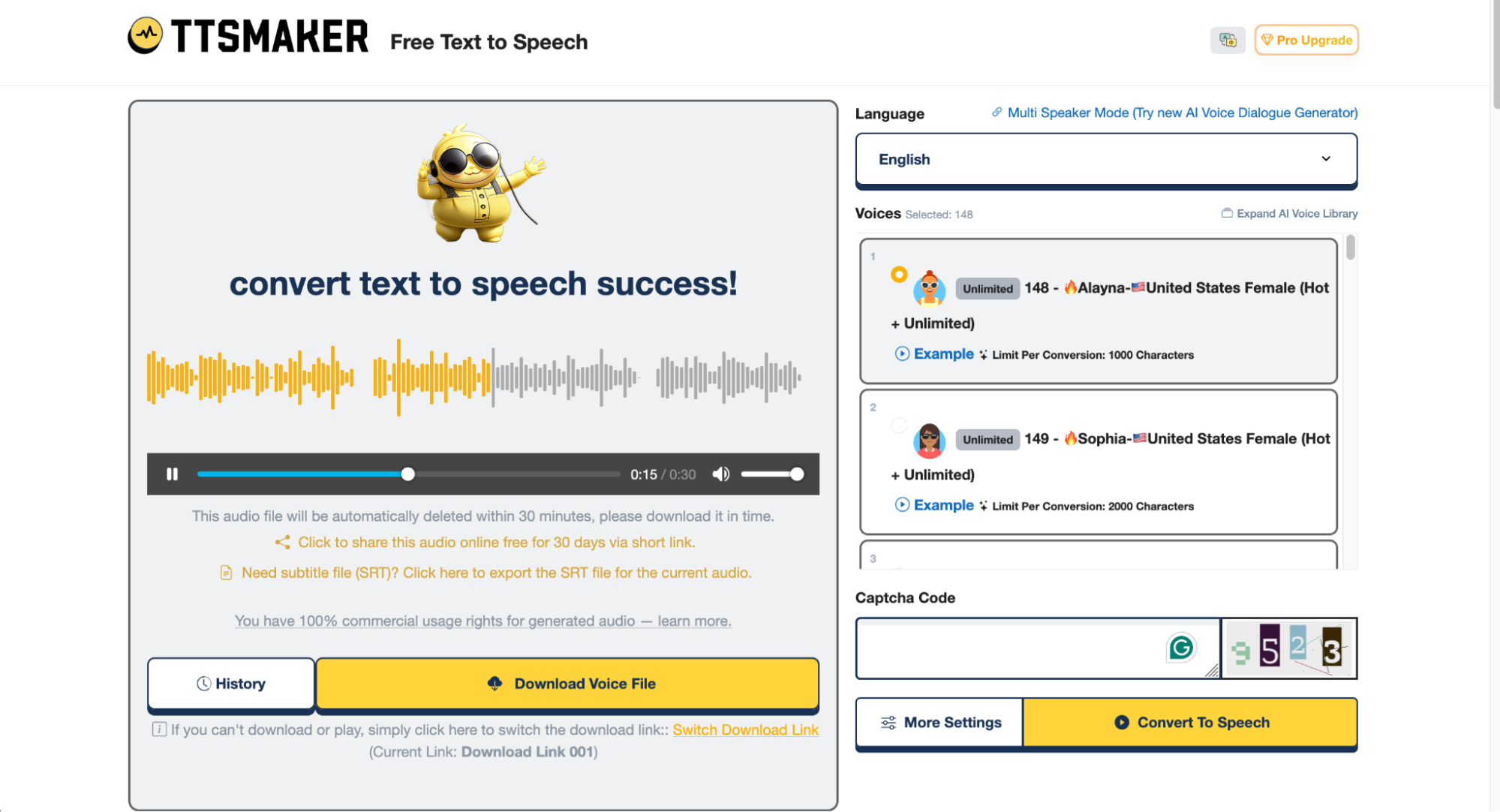 TTSMaker, our pick for the best free AI voice generator