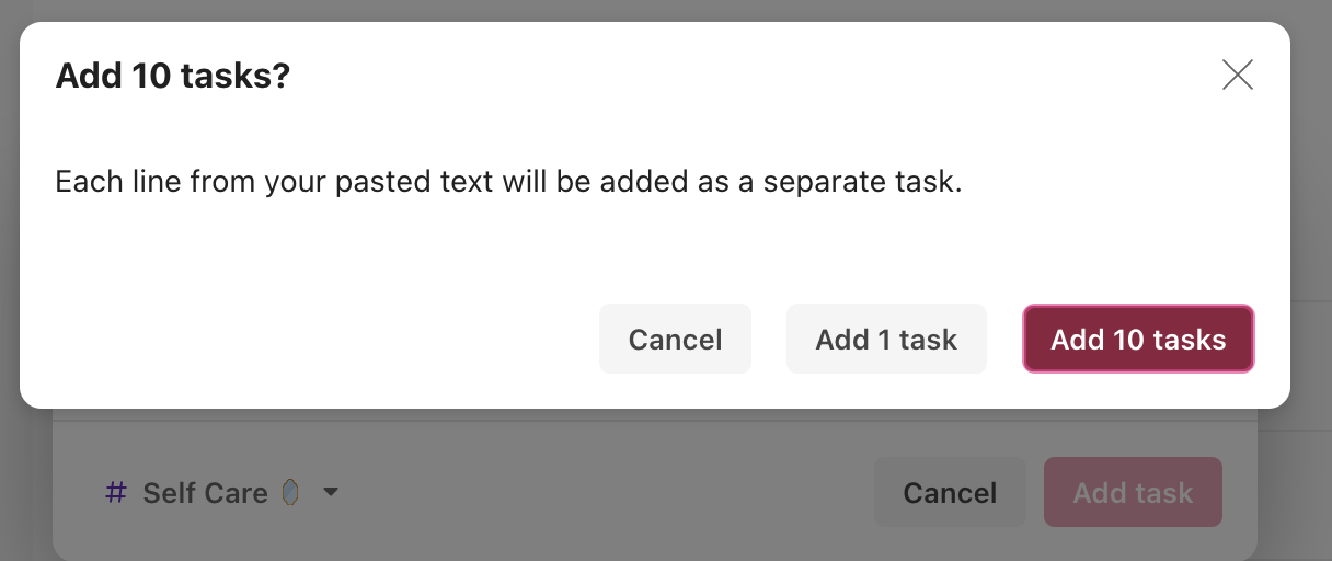 Adding multiple tasks to Todoist with copy/paste