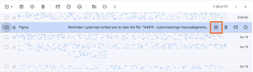 Screenshot of the author navigating over the Archive button in Gmail