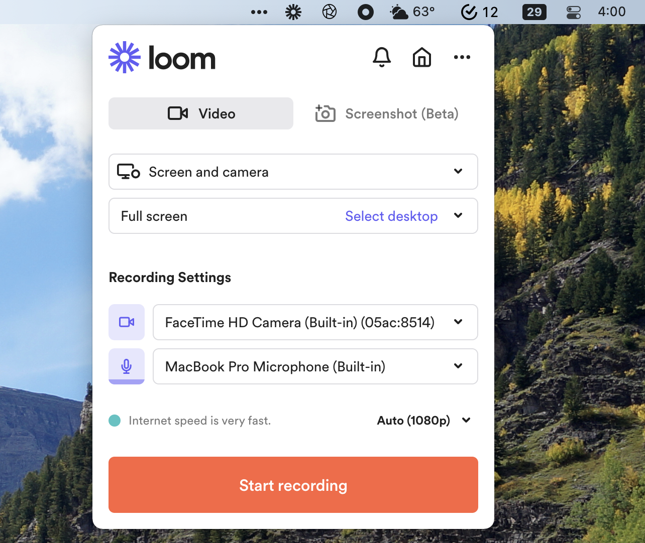 A screenshot of Loom, our pick for the best screen recording software for quickly recording and sharing on desktop