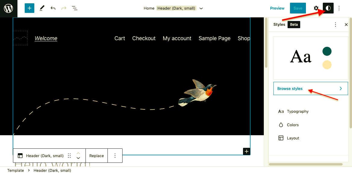 Styles switching in WordPress 6.0