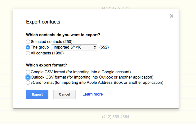 Select the group you imported and get those exported for use in Excel.