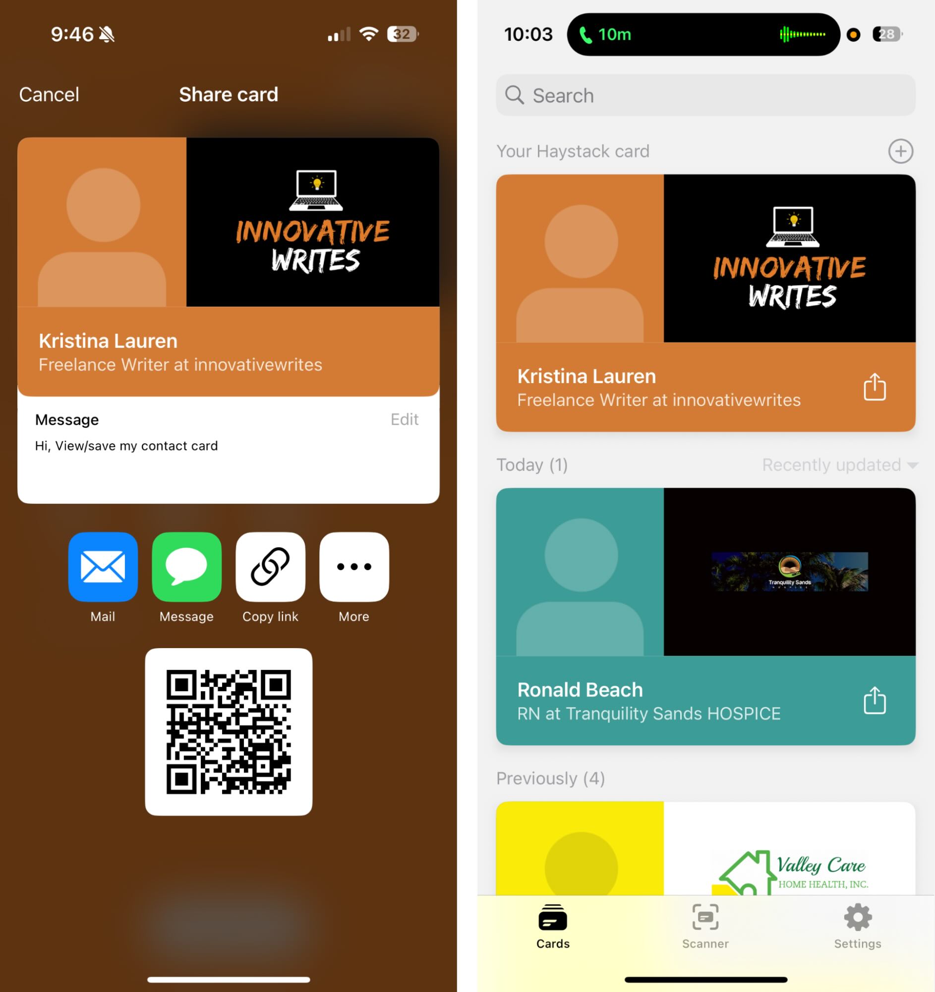Haystack, our pick for the best free business card scanner app