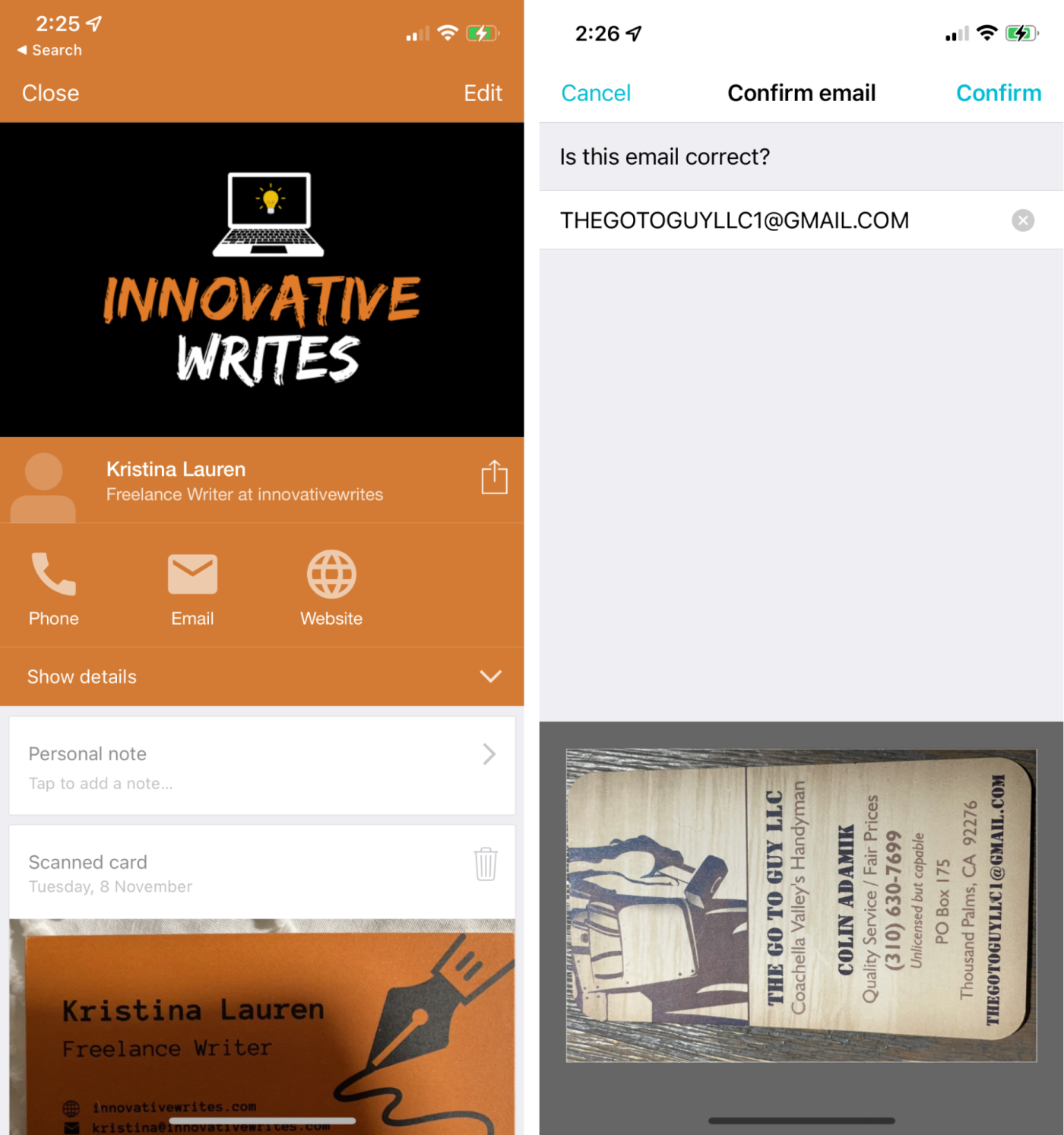 Haystack, our pick for the best free business card scanner app