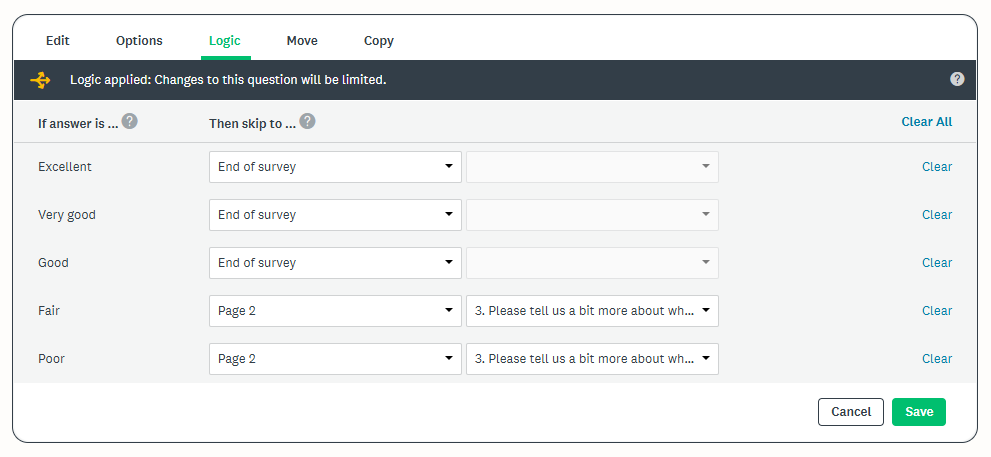 Skip logic settings in SurveyMonkey