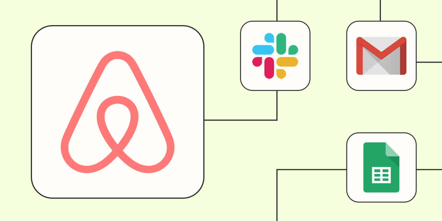 The Airbnb logo connected to logos for Slack, Gmail, and Google Sheets
