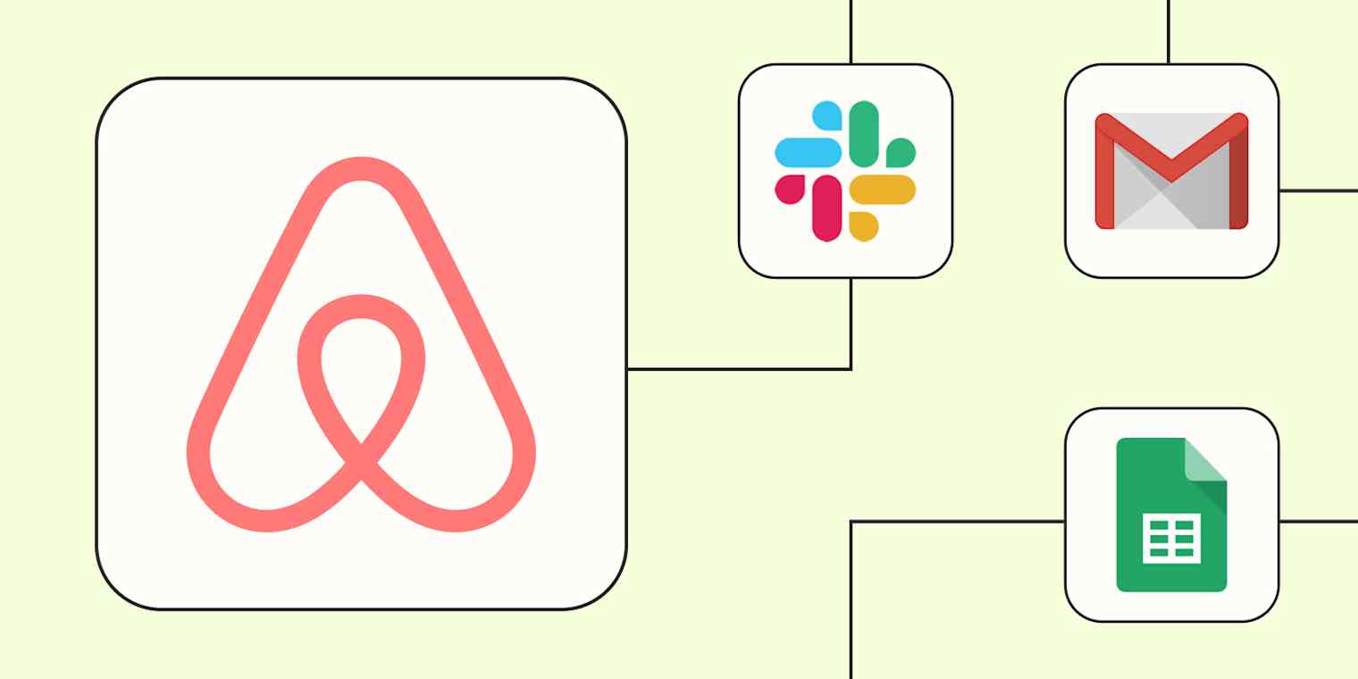 The Airbnb logo connected to logos for Slack, Gmail, and Google Sheets