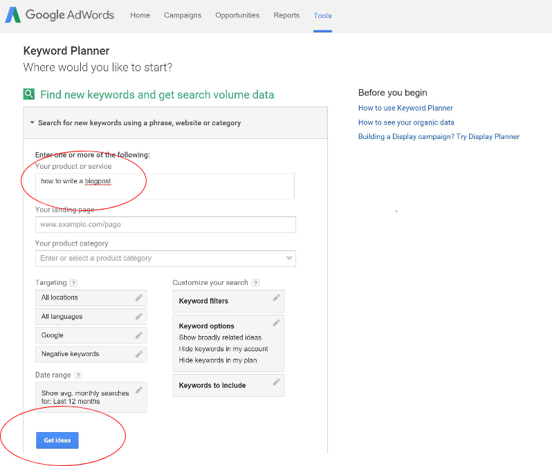 Google Keyword Planner