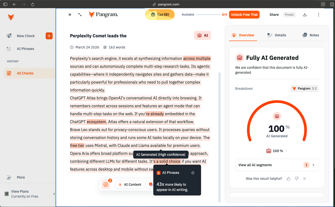 Pangram, our pick for the best AI content detector for students
