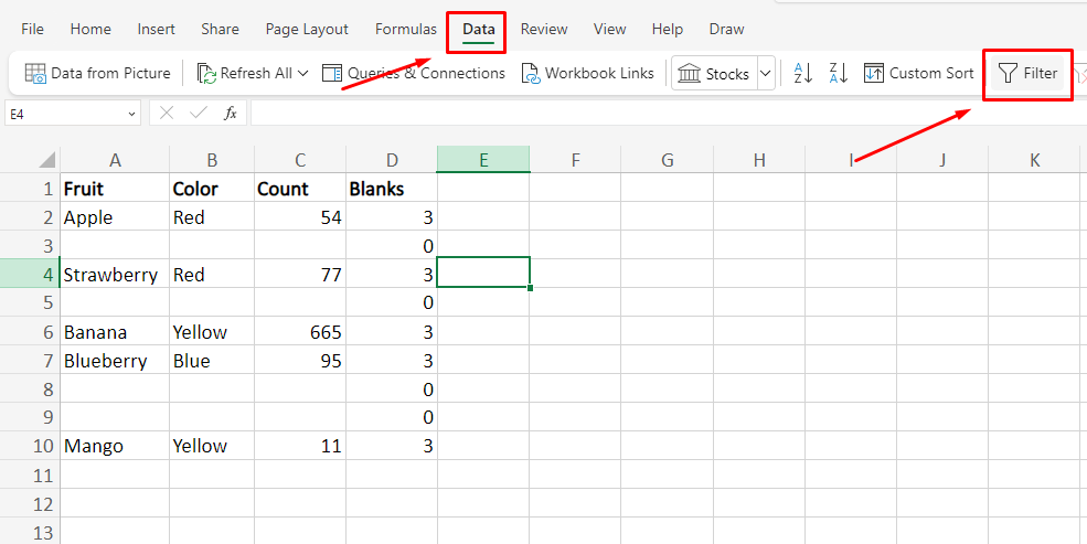 How to delete blank rows in Excel Online