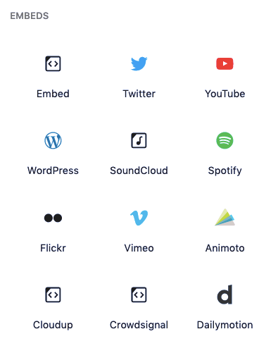 WordPress embed blocks