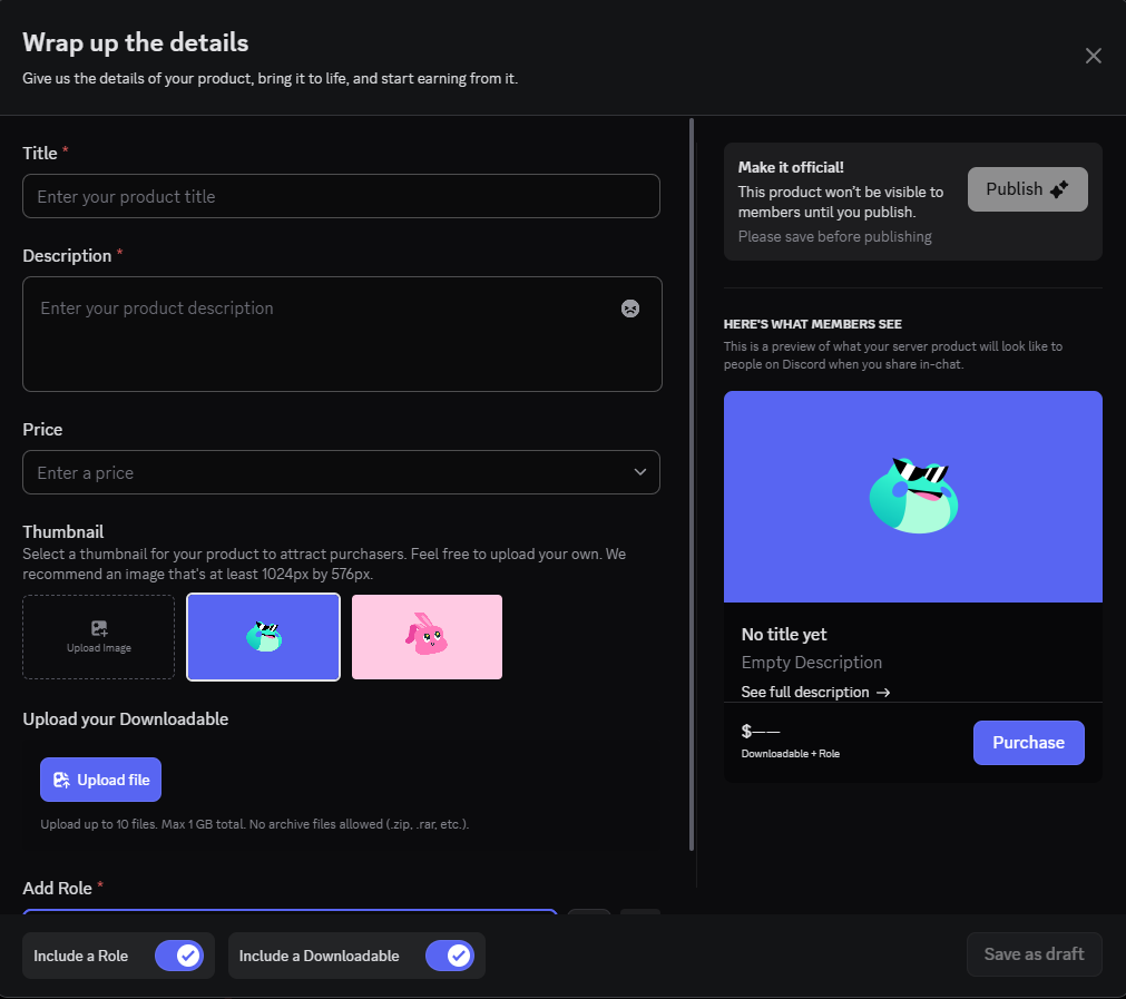 The Publish option on Discord