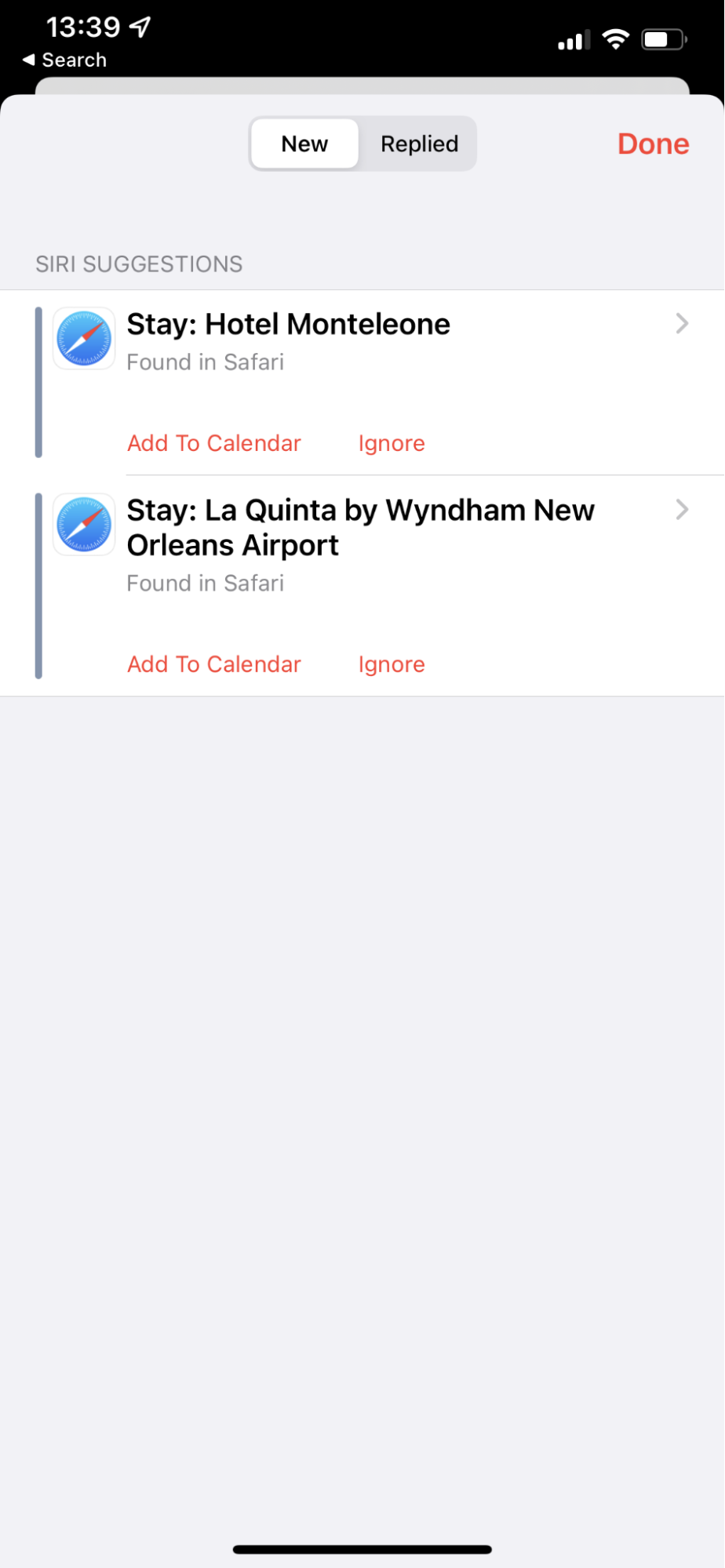 Siri recommendations on Apple Calendar