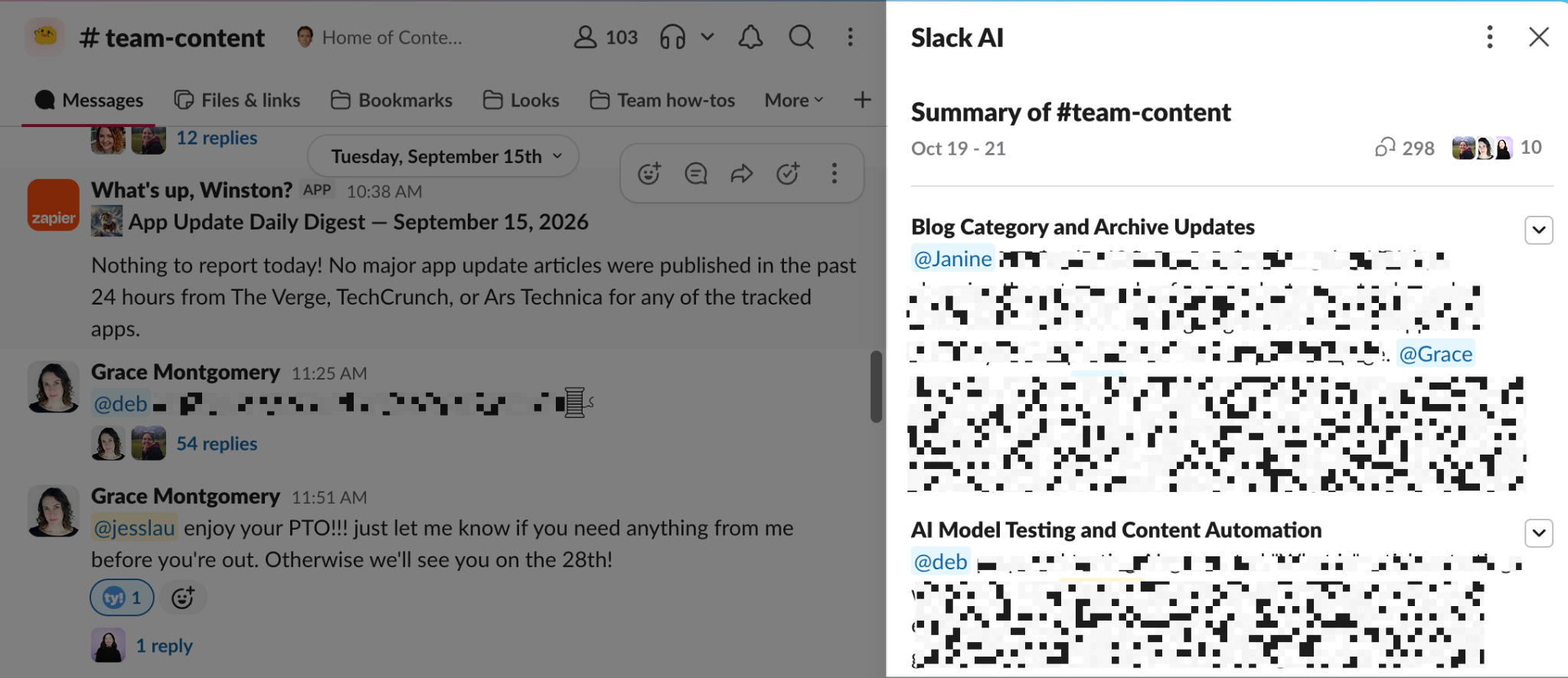 Slack AI channel summary panel