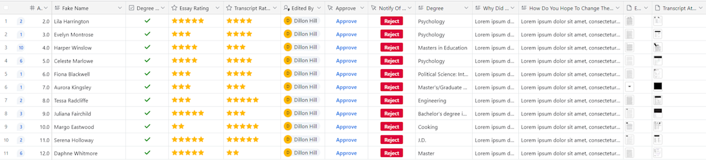Airtable example of an applicant tracking system.