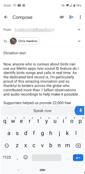 The interface for Gboard, our pick for the best mobile dictation software