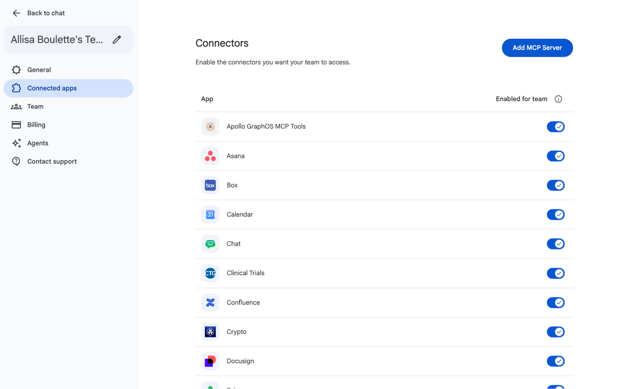 The toggles to connect Gemini Connectors