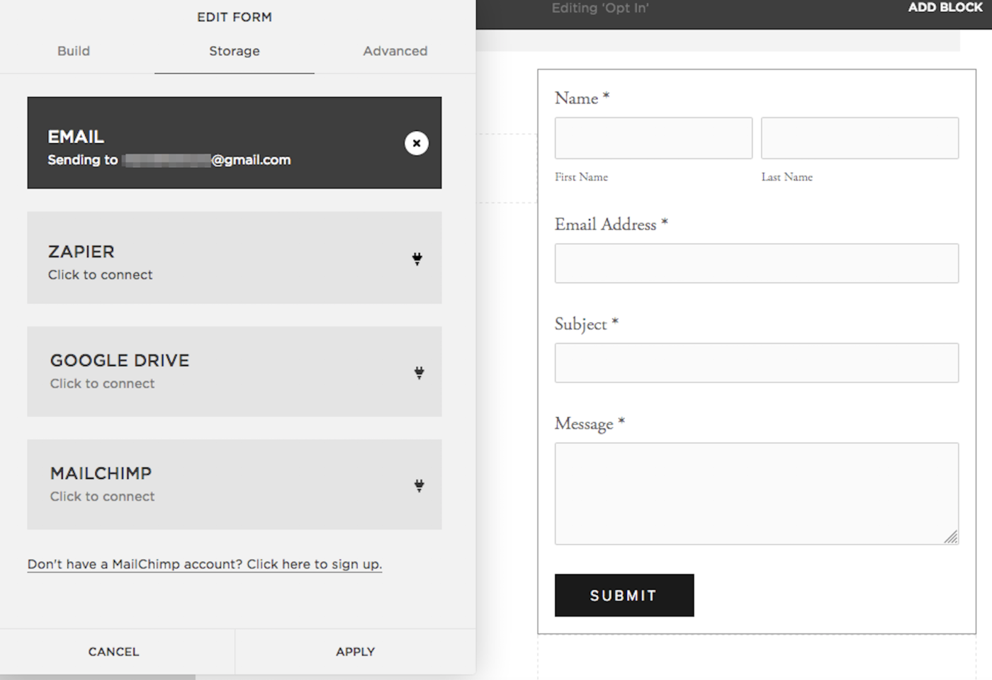 Squarespace opt-in forms