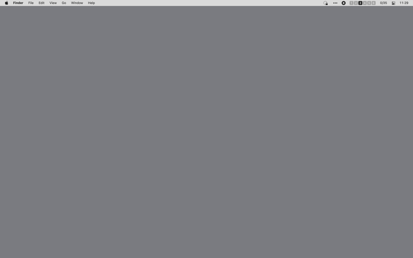 Aleks's desktop: completely gray with nothing on it