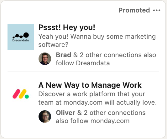 Screenshot of a LinkedIn dynamic text ad