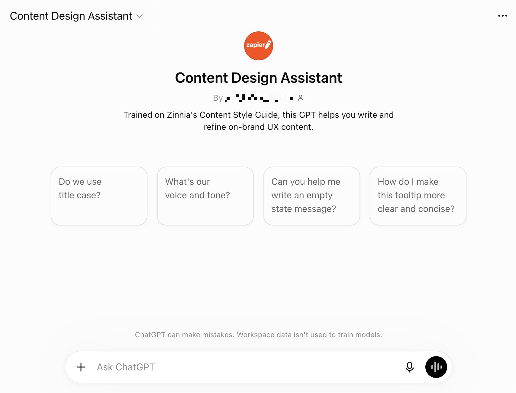 Example of a custom GPT built to be a custom design assistant.