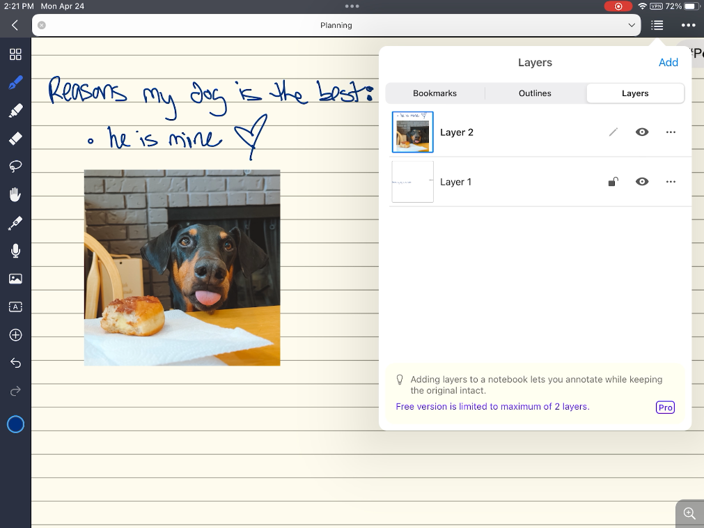 Noteful, our pick for the best iPad note-taking app for layered notes