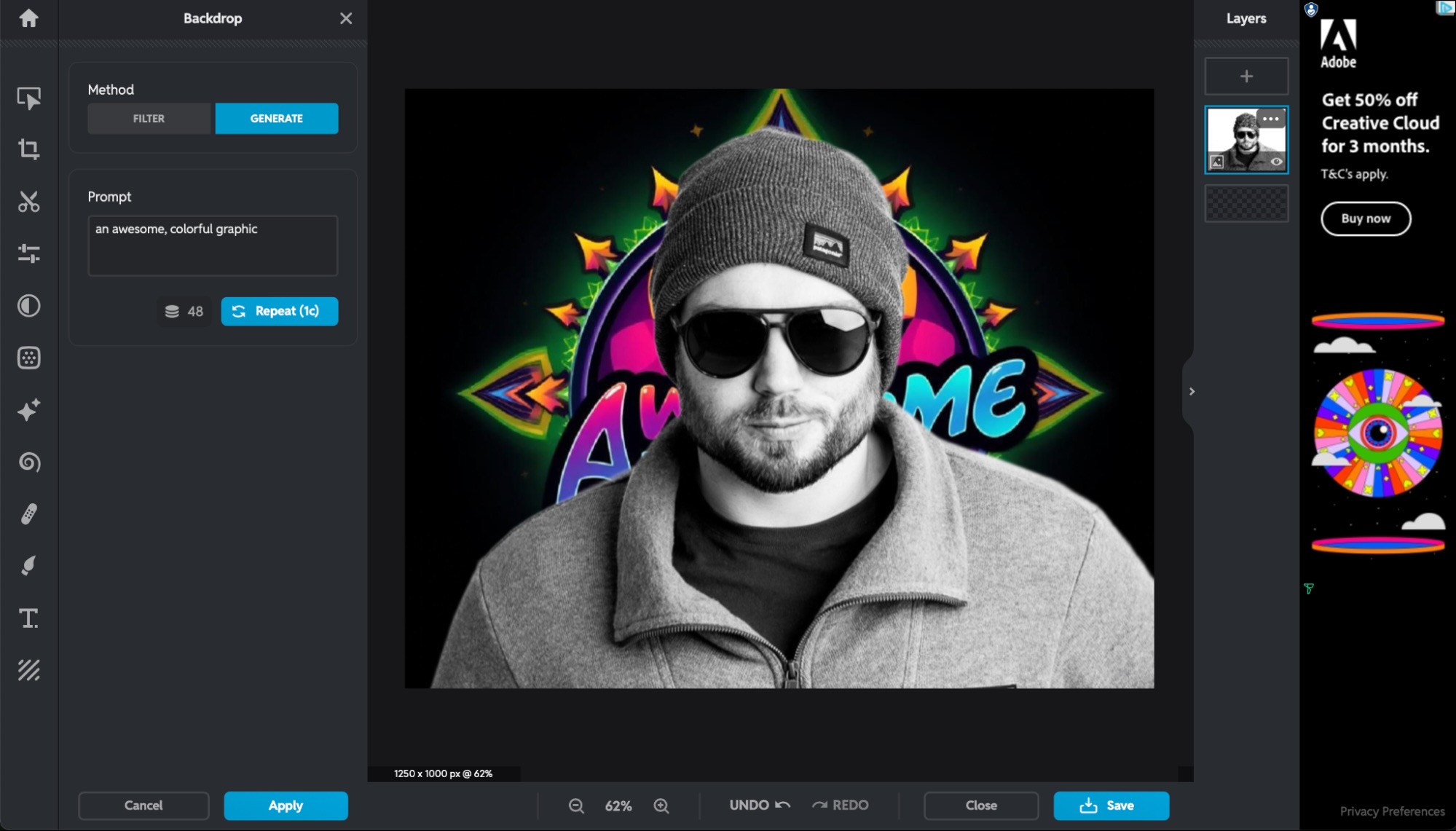 Pixlr, our pick for the best easy-to-use online AI photo editor