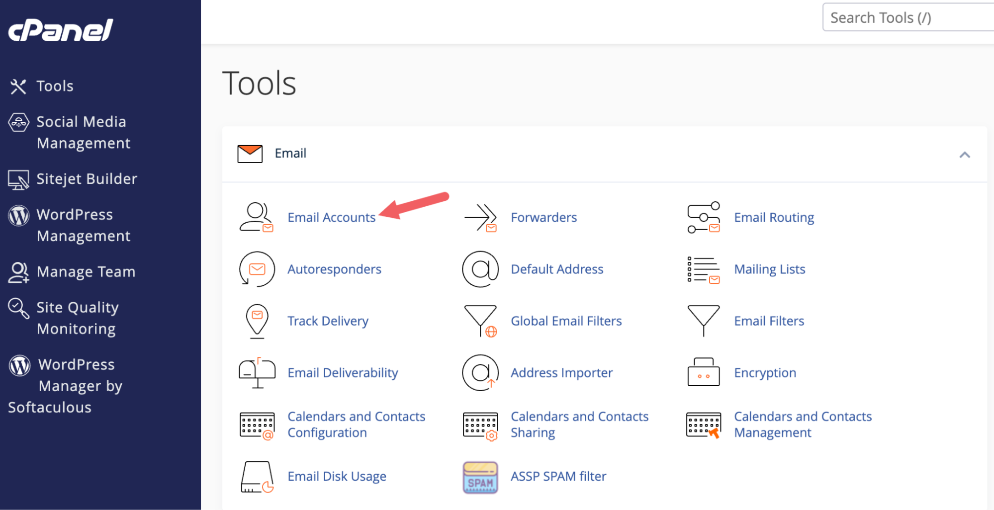 The Email Accounts option in cPanel