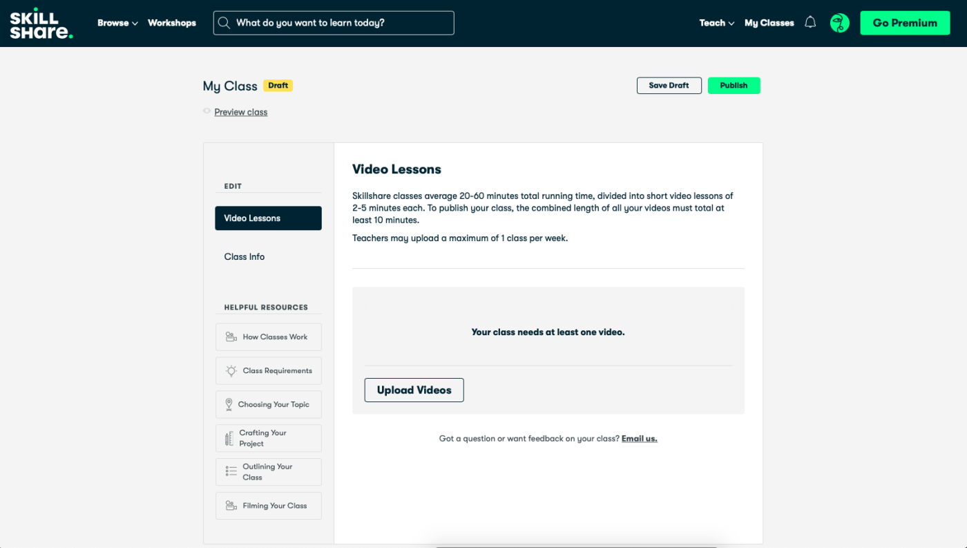 The interface for Skillshare, our pick for the best online course marketplace for teaching creative skills