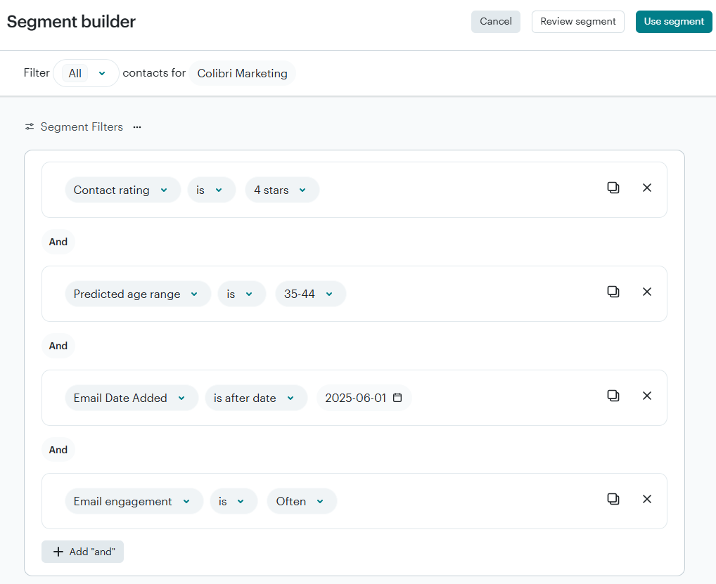 Mailchimp's segment builder
