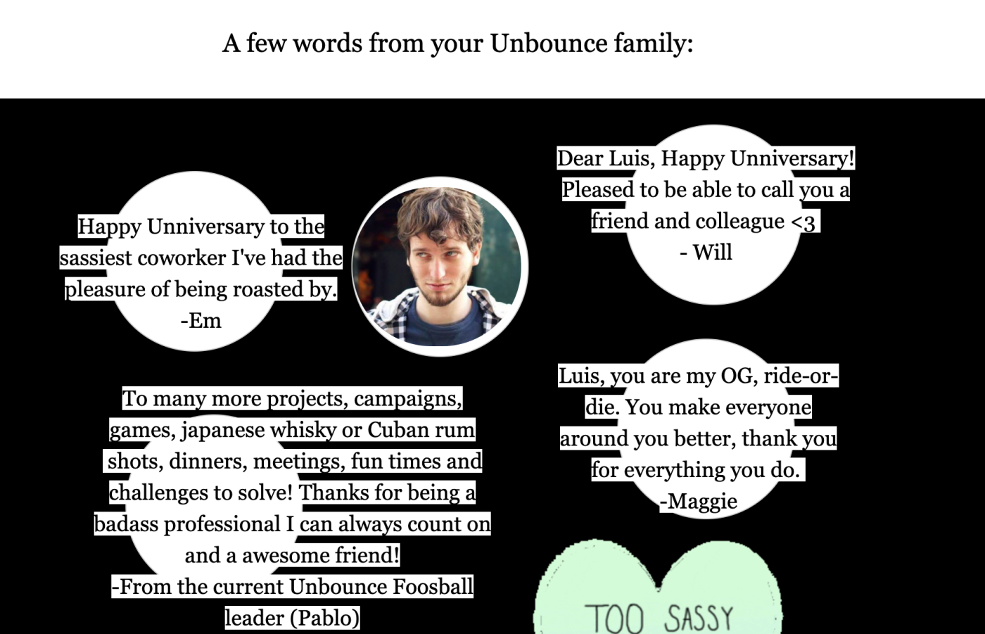 Anniversary card on Unbounce