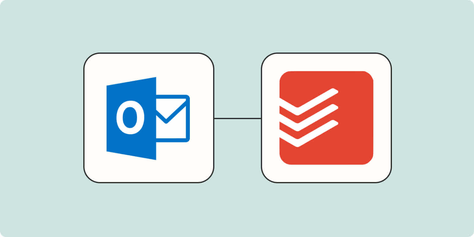 The Outlook and Todoist logos in white squares on an orange background.