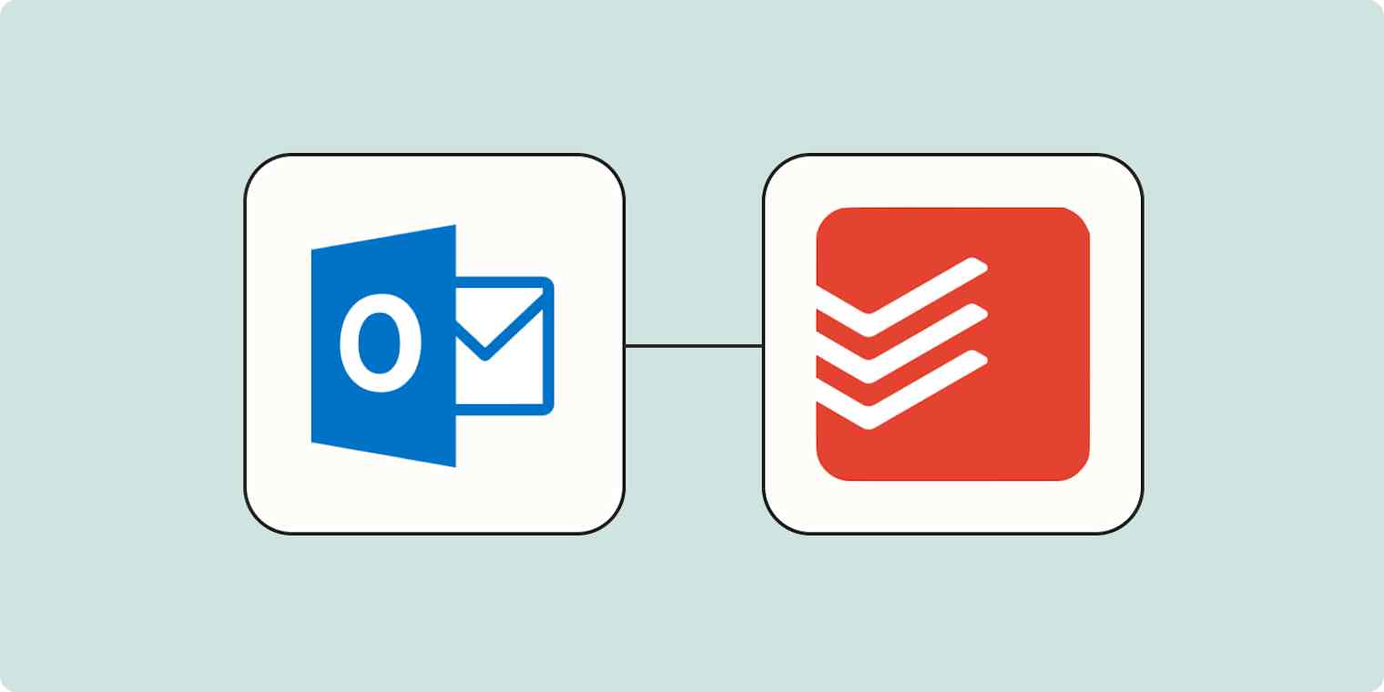 The Outlook and Todoist logos in white squares on an orange background.