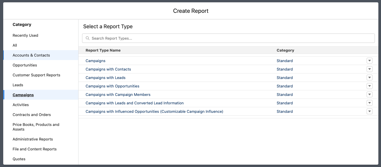 Screenshot of Salesforce's report building module.