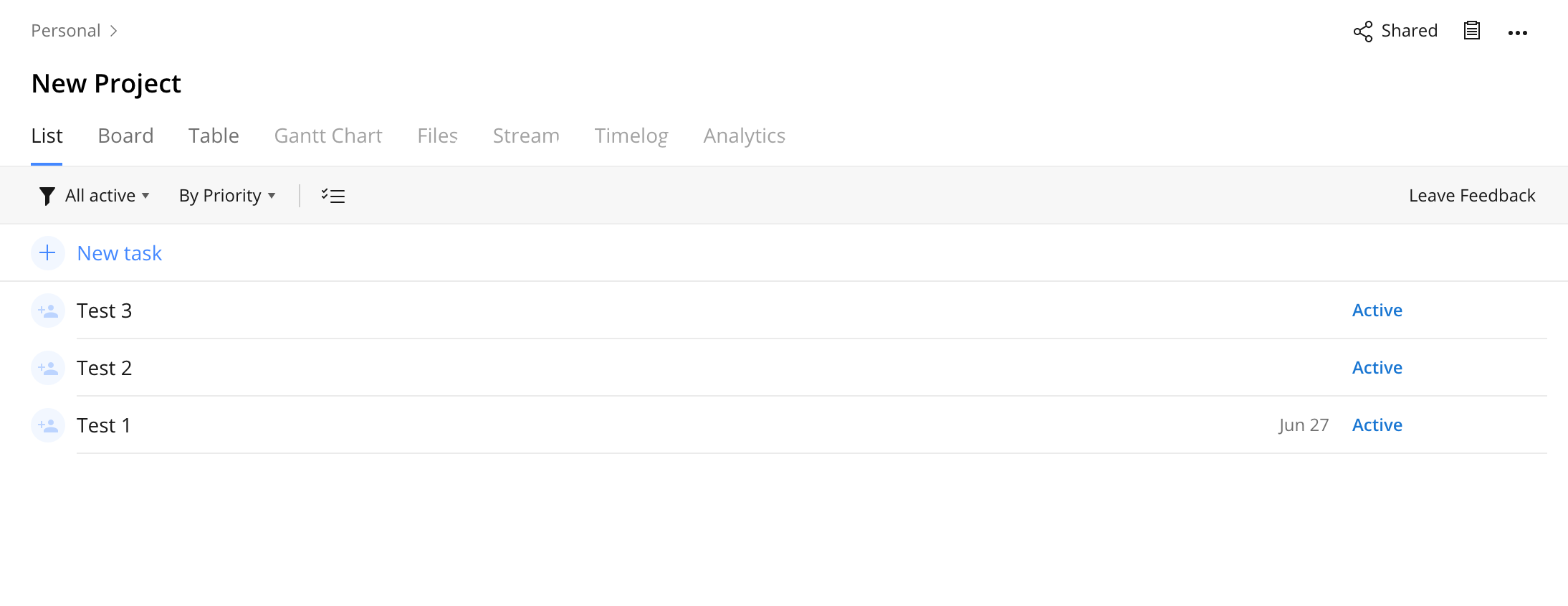 List view in Wrike