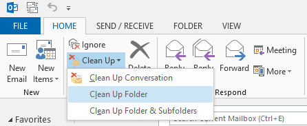 Microsoft Outlook inbox clean-up function