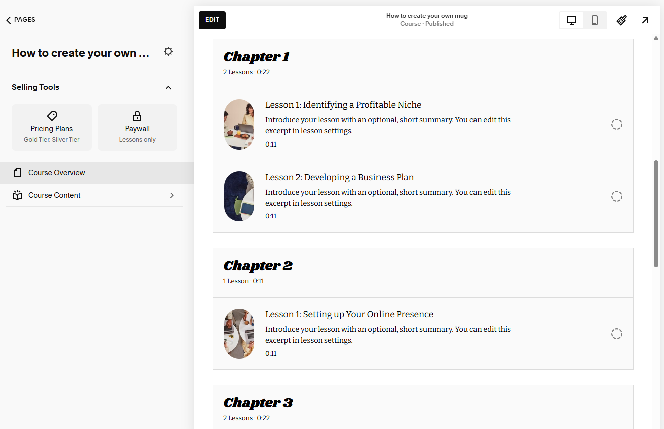 Selling courses on Squarespace