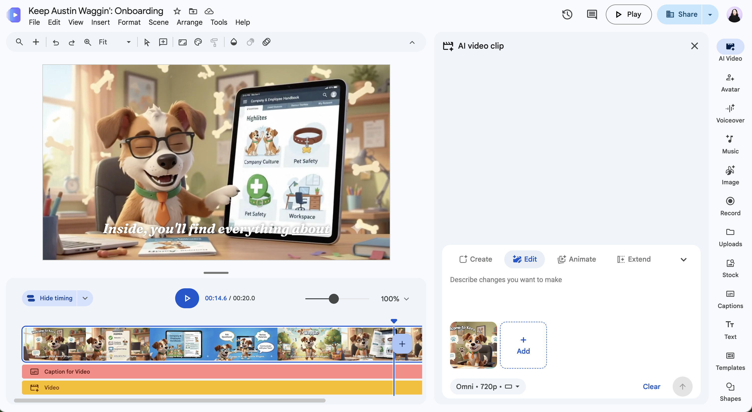 Example of a Google Vids video in the editor. 