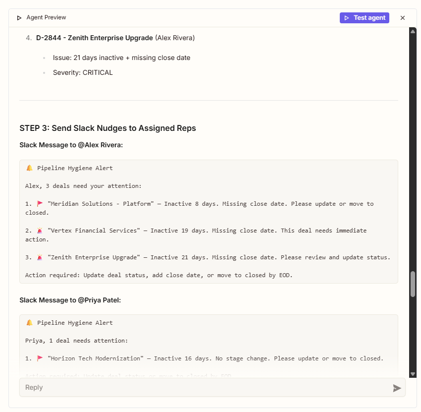 The Agent preview in Zapier