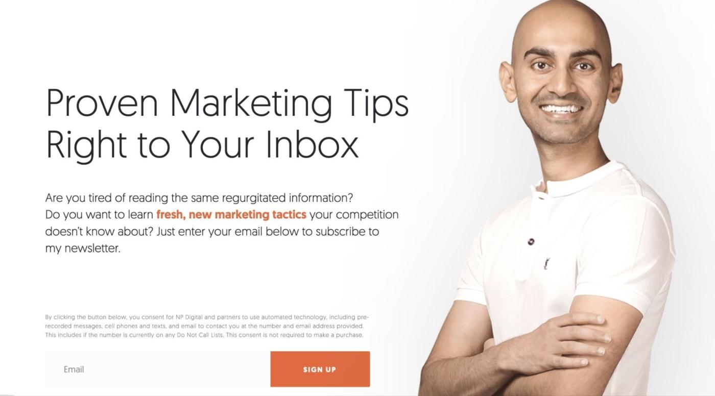 Neil Patel's newsletter, our pick for the best marketing newsletter for marketers building a blog