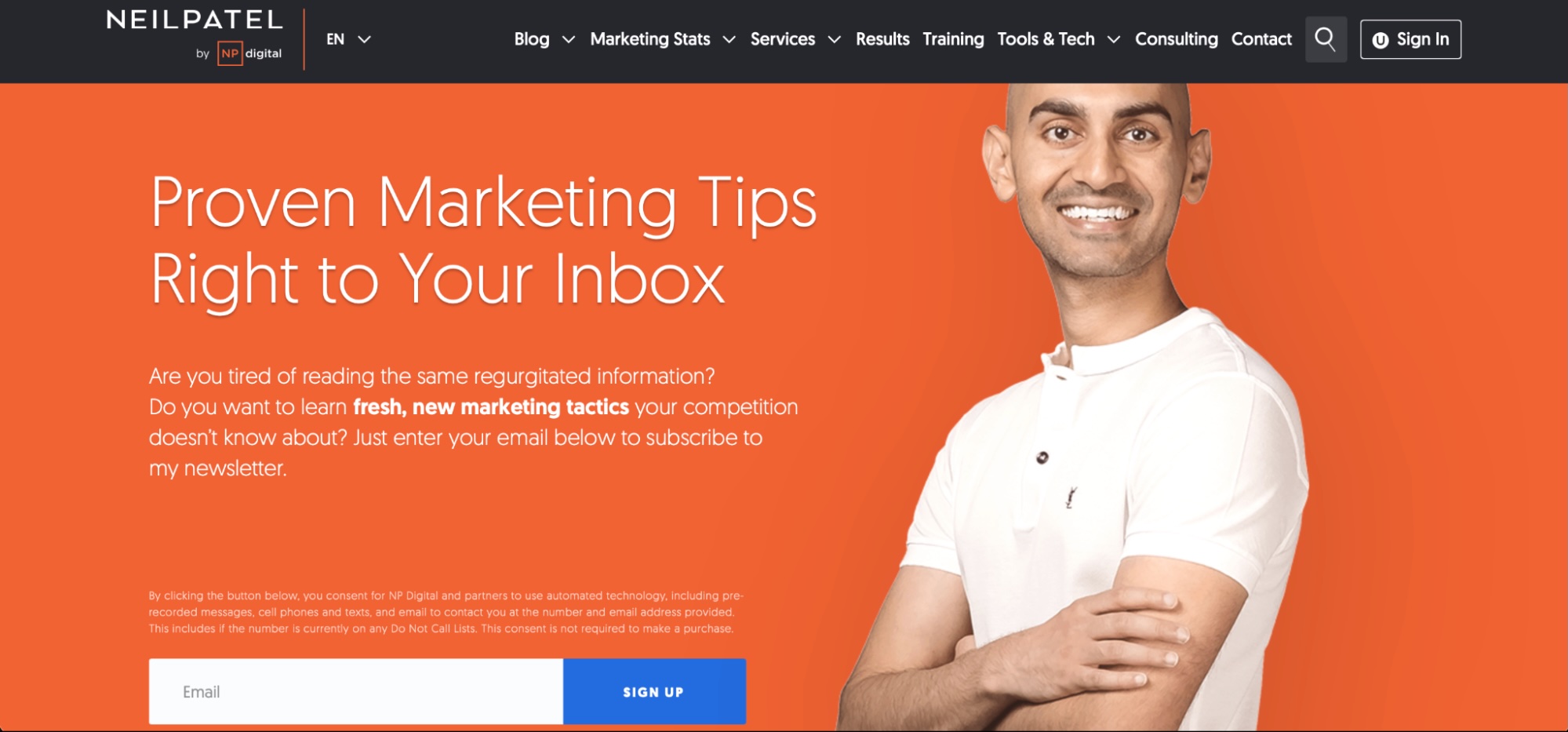Neil Patel's newsletter, our pick for the best marketing newsletter for marketers building a blog