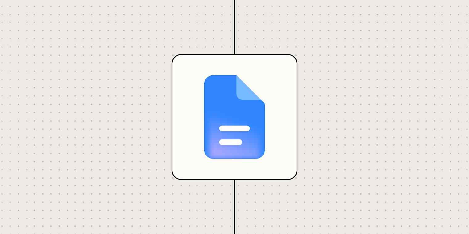 Google Docs logo against a beige dotted background.