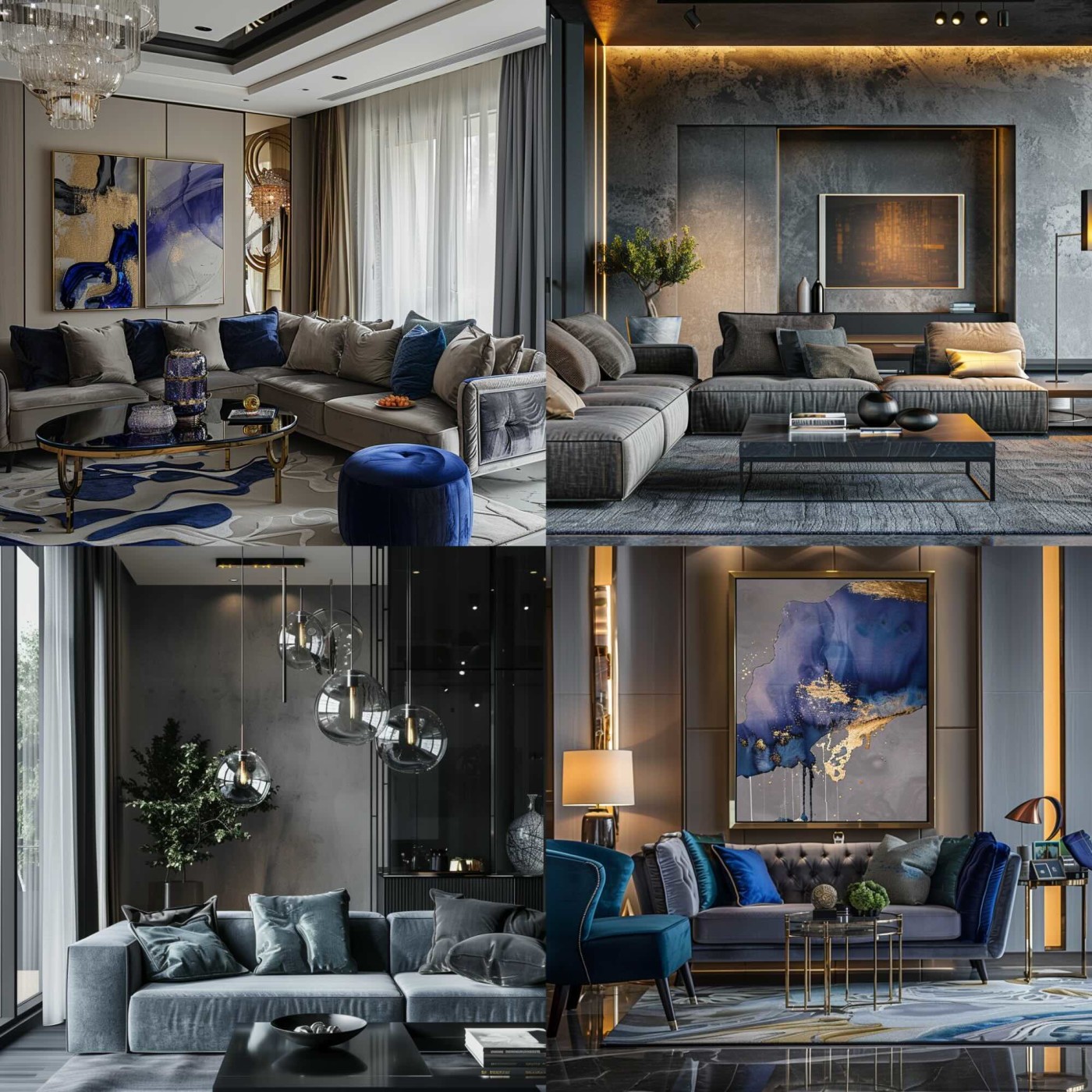 A living room in a luxury apartment, cool tones