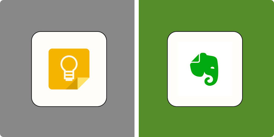Hero image for app comparisons with the logos of Google Keep and Evernote