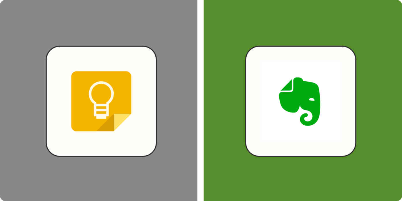 Hero image for app comparisons with the logos of Google Keep and Evernote