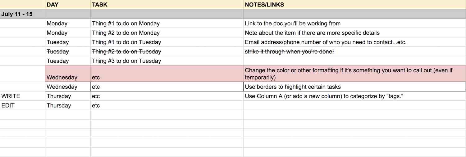 Google Sheets To Do List Template