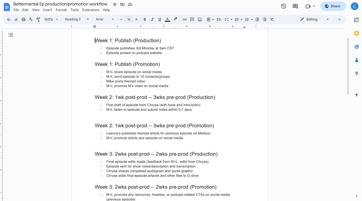 A basic workflow in Google Docs