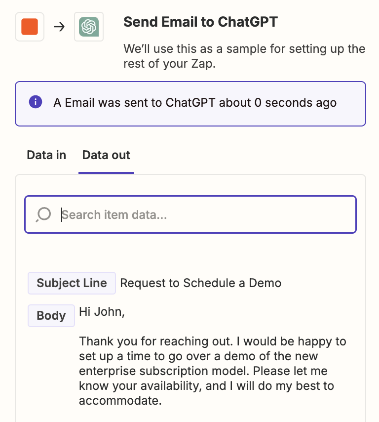 Screenshot of AI generated email