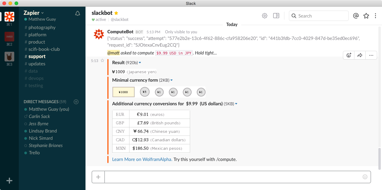 A bot in Slack